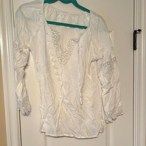 White Lace Trim Blouse